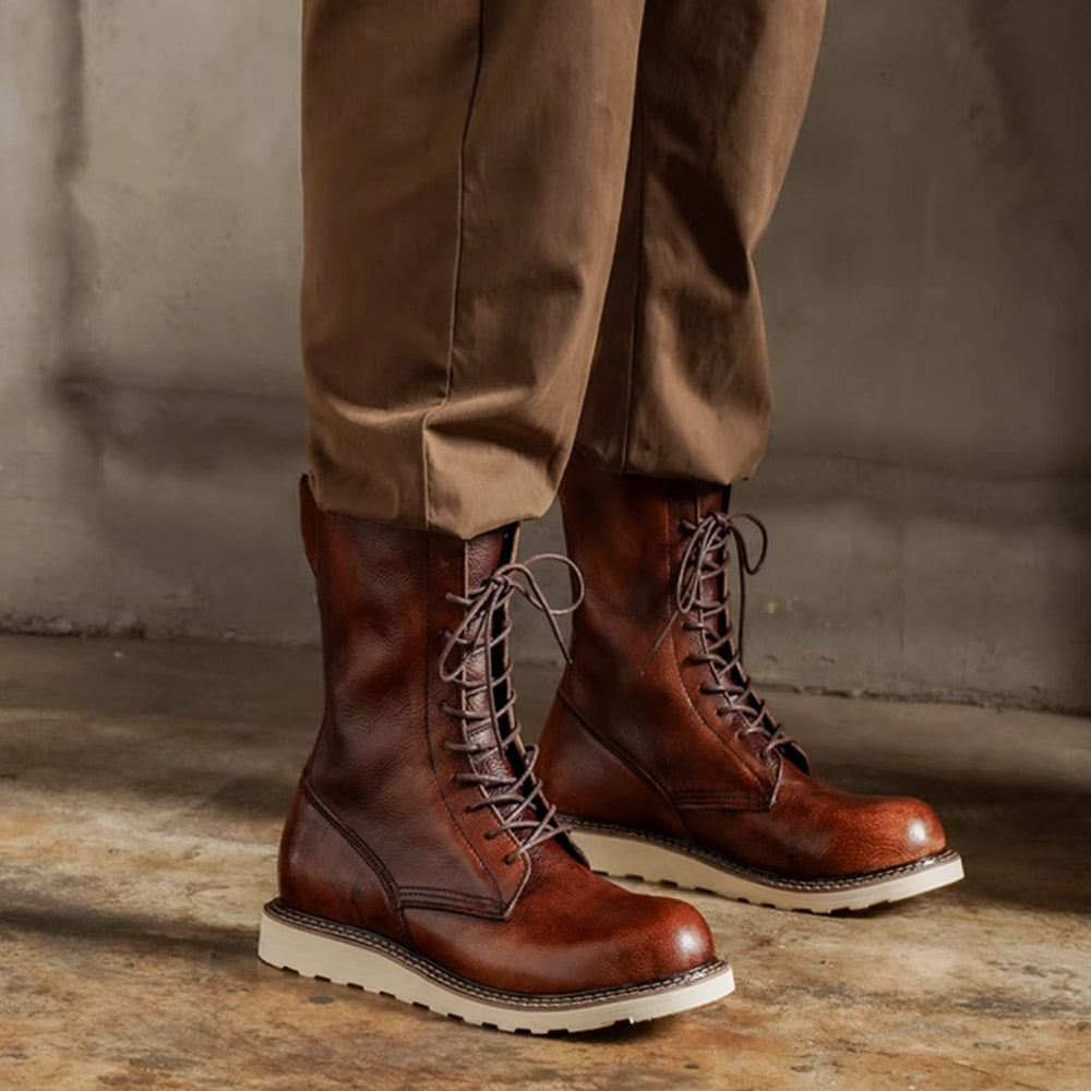 Men'S Shoes Brogues - Botas de moto de cuero genuino